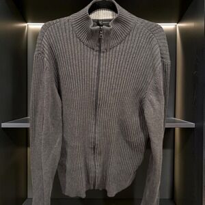 INC International Concepts Mens XL Grey Ribbed Full Zip Cotton Sweater Mock Neck